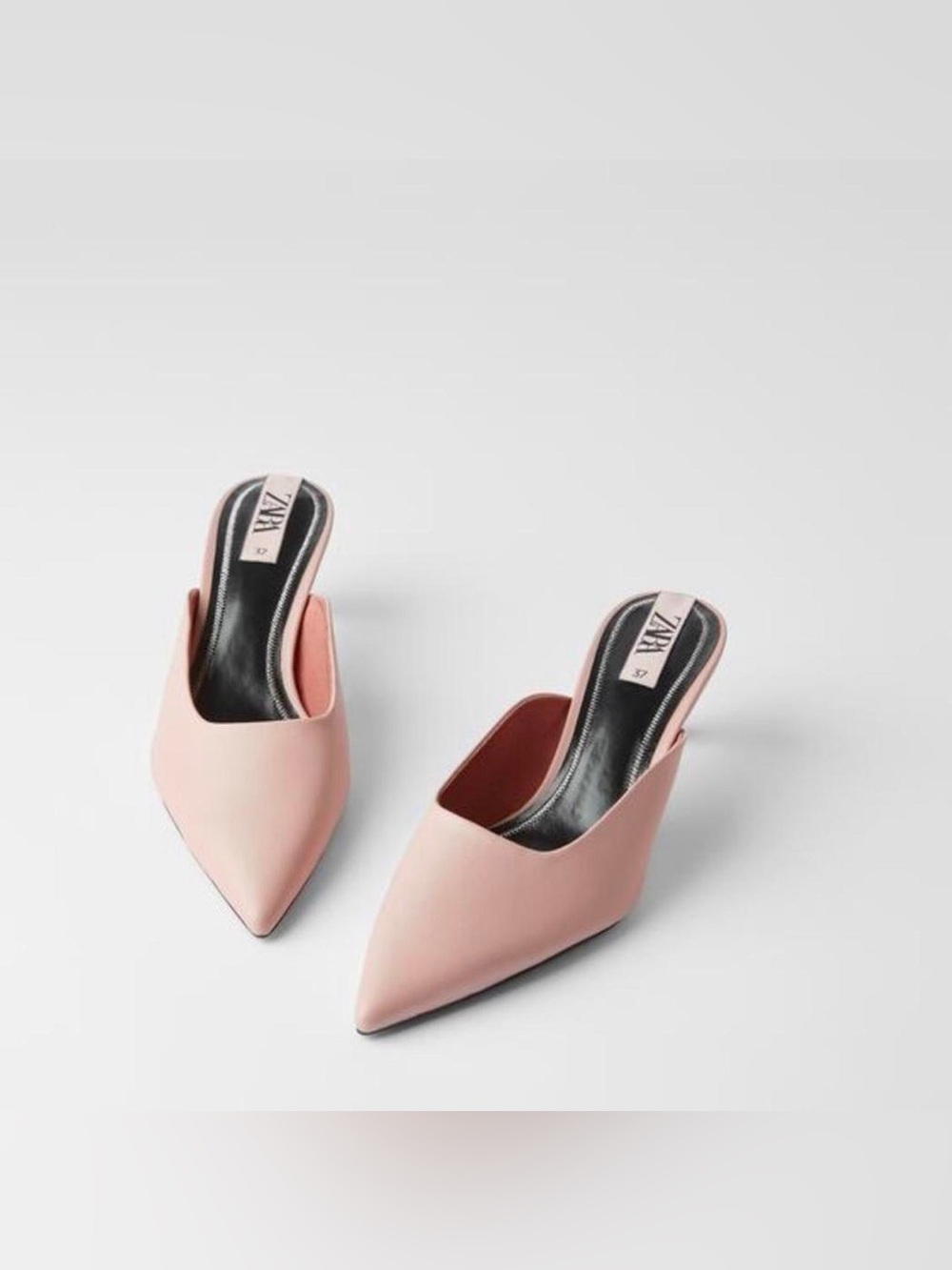 Zara Light Pink Pointed Toe Slip-On Mules, Size 39(8)